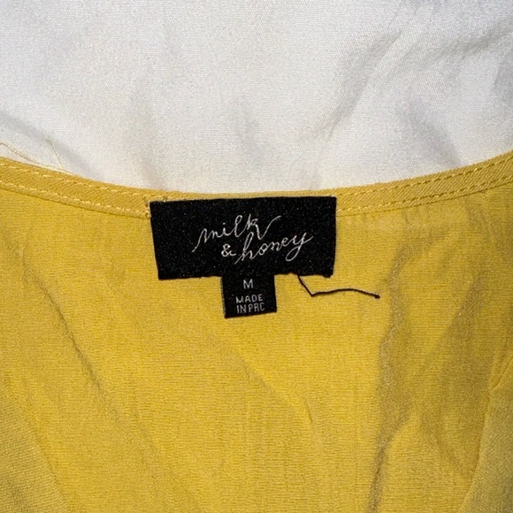 Milk & Honey | Faux Wrap V Neck Peplum Tie Waist Short Ruffle Sleeve Blouse - Picture 6 of 13